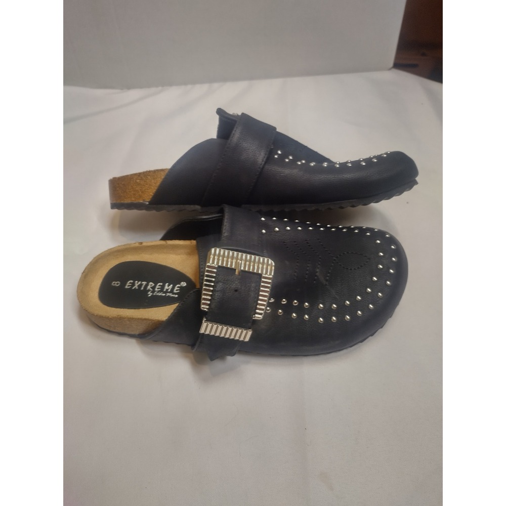 Extreme by Eddie Marc Womens Black Studded Western Buckle Mules Clogs Size 8
